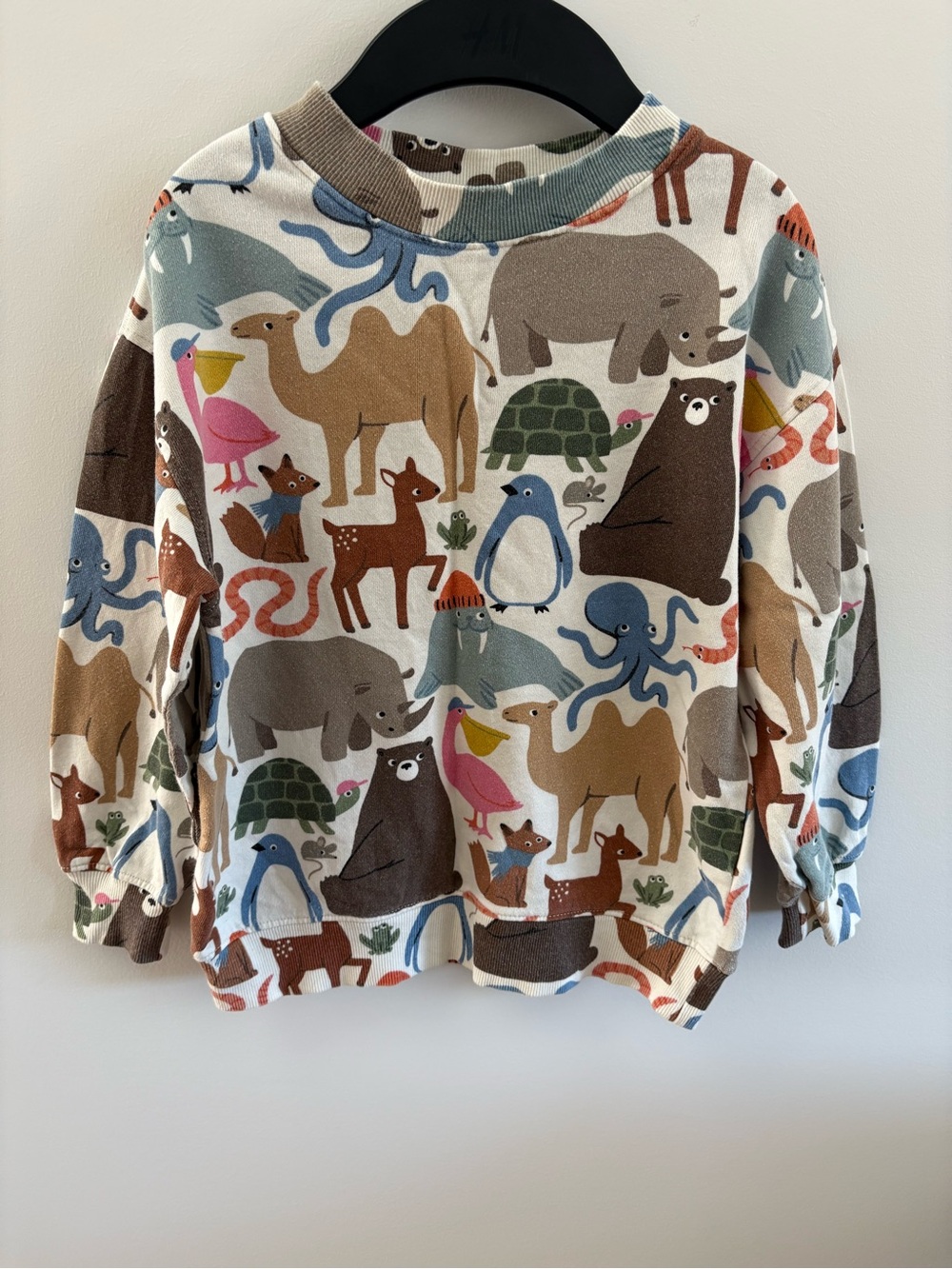 H&M Cream Kids Sweatshirt with Multicolor Animal Print